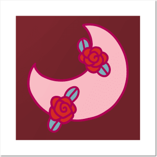 Pink Rose Moon Posters and Art